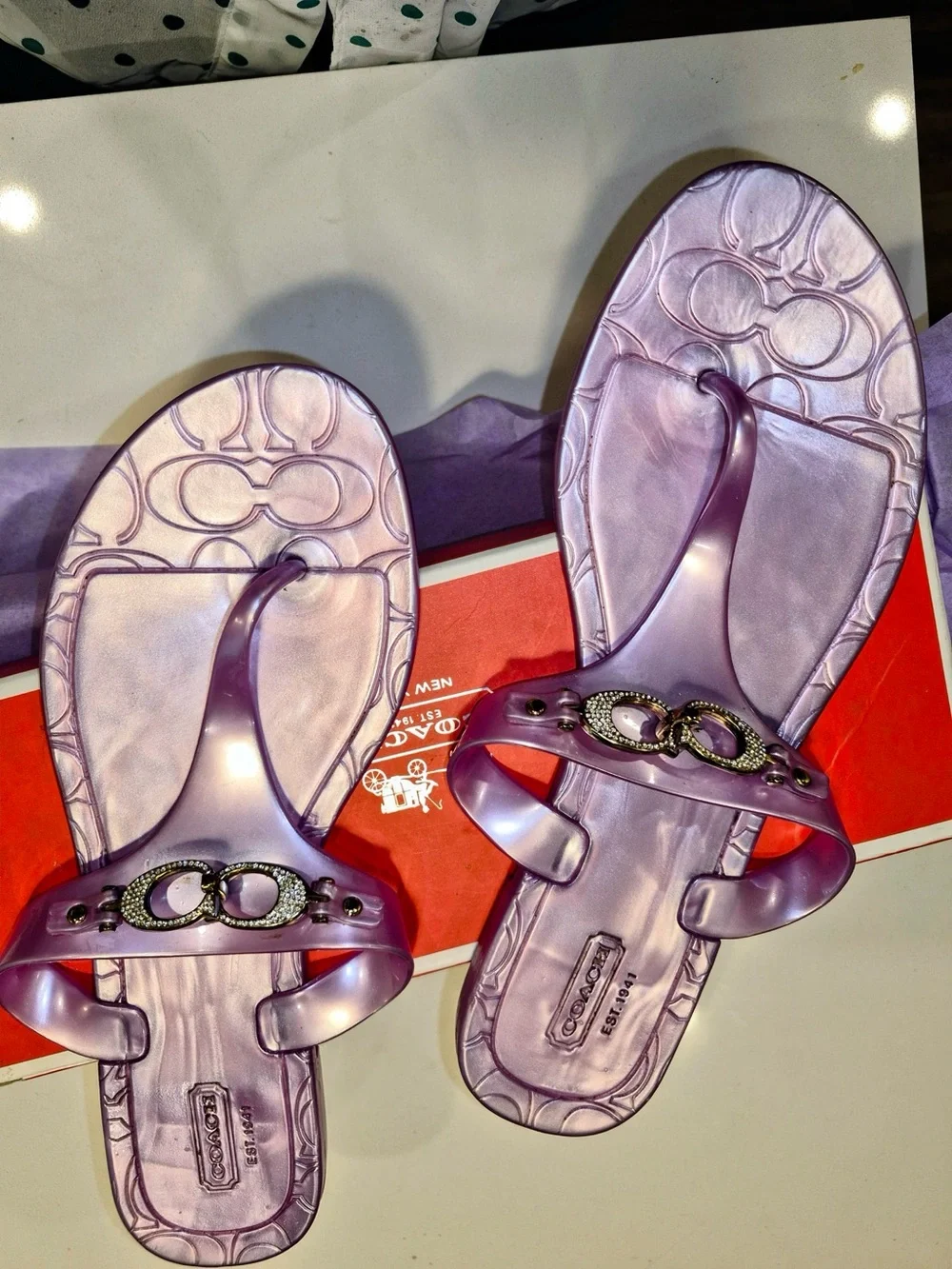 Coach Women's Lavender Jelly Thong Sandals with Signature Hardware size 9